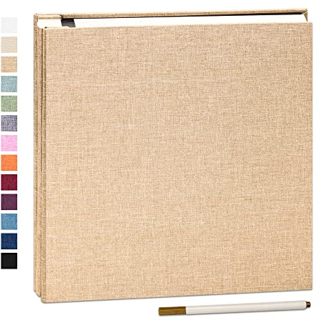Yopih Photo Album Self Adhesive Book 40 Pages 28x27cm Khaki | Linen Cover, Scrapbook Album, 4X6 8X10 Photos, Metallic Pen, Wedding Baby Growth Travel