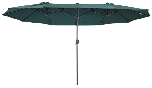 Outsunny Sombrilla Doble con Manivela Resistente Agua 4,55x2,65 m Verde | Sombrilla Terraza Exterior, Protección Solar, Sombrilla Grande, para Terraza Playa Piscina