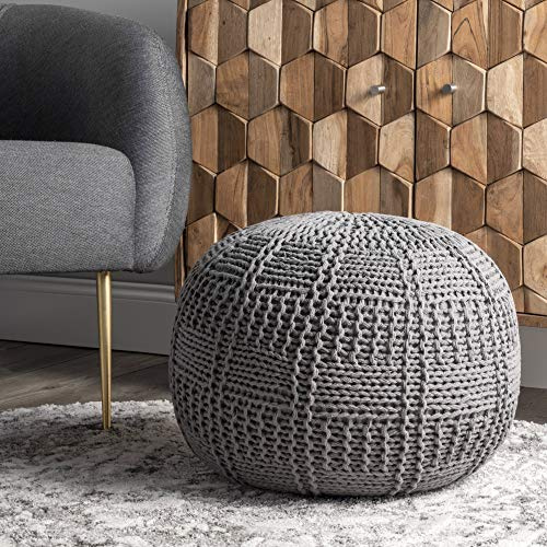 nuLOOM Berlin Casual Knitted Filled Ottoman Pouf 14 x 20 x 20 Grey