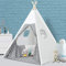 Wilwolfer Teepee Tent for Kids Foldable Children Play Tent for Girl and Boy with Carry Case 4 Poles White Canvas Playhouse Toy for Indoor and Outdoor Games (Grey Teepee Tent)