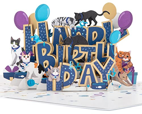 Cardoogy - Happy Birthday Cats Pop-Up Card | 3D Charity Greeting For Cat Lovers, Battersea