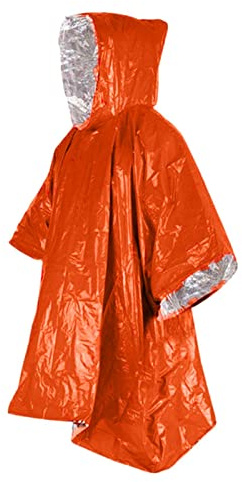 PW TOOLS Poncho d'urgence avec Chaleur et Couverture Pluie Thermique réversible en Mylar avec côté réfléchissant pour Une Meilleure visibilité, équipement Survie pour Le Camping en Plein air