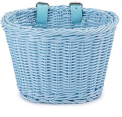 LYEAA Front Plastic Rattan Bike Basket, Front Handlebar Cargo Basket Storage, PE Wicker Bicycle Adjustable Handwoven Kid Adult Bike Handlebar Carrier Bag Pannier Cycling Accessories