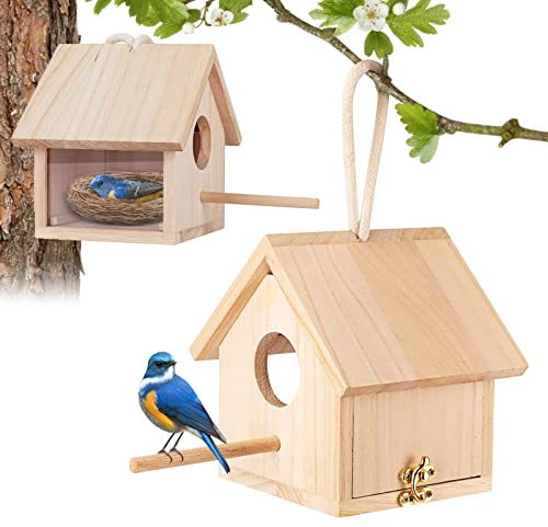GINDOOR Casas para pájaros para espacio exterior con poste, casa de pájaros de madera azul, casas de pájaros para exteriores, colgar jardín, patio, decoración para tragar, gorrión, colibrí, pinzón