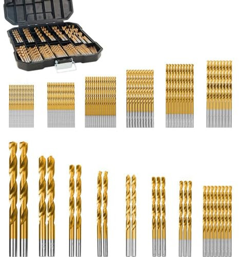 99PCS/Set Twist Drill Bits Set, High Speed Steel Titanium-Plated Twist Drill Bits Steel Plate Drill Mixed Drill with Plastic Boxes
