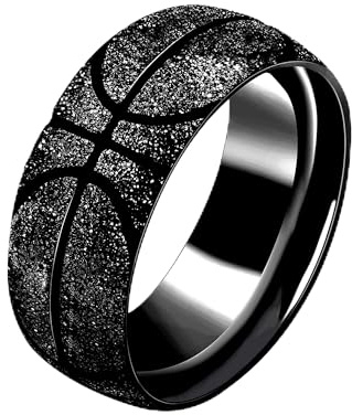 Uloveido 8mm Sport Schmuck Edelstahl Basketball Ring Band für Männer Jungen (Schwarz Größe 18.1)