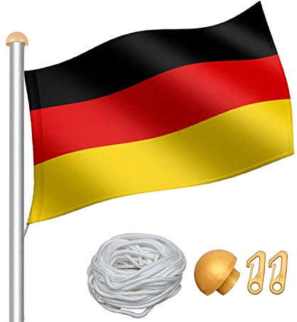Ansobea Aluminium Fahnenmast Flaggenmast 4.6M - aus Edelstahl - Flaggenmast mit Bodenhülse - ideal für Balkon, Garten, Festival und Camping