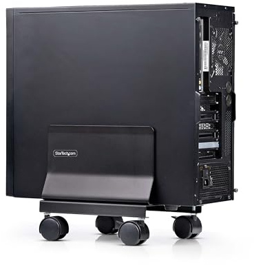 StarTech.com Computer Tower Cart, Rolling Mobile CPU Caddy on Wheels, Max Load 46.3lb/21kg, Adjustable Desktop Case Mount