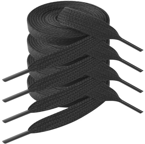 Vicloon 2 Paia Lacci Piatti da 15mm per Sneakers, Lacci Piatto Largo Cotone, Ricambio Jumbo Larghi Piatti Shoelaces per Scarpe da Ginnastica, Lavoro, Corsa, Adulti, Bambini, Uomo, Donna(Nero 120cm)