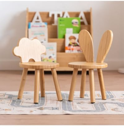 ATAA Silla Infantil Montessori de bambú Darina – Altura Adaptada para niños – Diseño Natural, ergonómico y ecológico – Ideal para rincón de Lectura o Mesa Montessori (Nube)