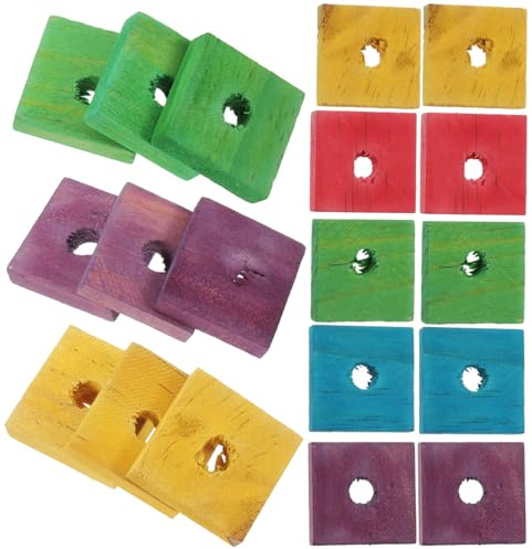 VILLCASE 50 Pieces Mixed Color Parrot DIY Wood Chip for Bird Chewing and Skill Development Safe Educational Parrot Pendant and Bite for Cockatiels Parakeets and Small Birds