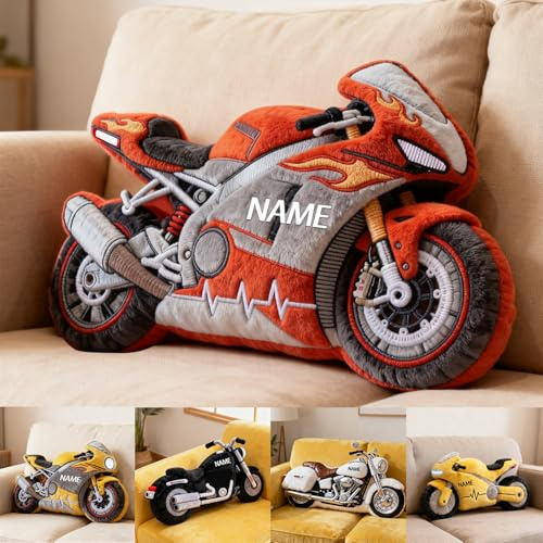 Personalized Motorcycle Shaped Pillow Custom Name Cool Motorcycle Throw Pillow, Vehicle Decorative Pillows for Sofa Bed Couch, Christmas Birthday Decor Gifts for Car Lovers