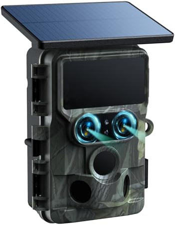 VOOPEAK Dual Lens Solar Wildlife Camera WiFi 4K 30FPS 60MP Starlight Night Vision Wildlife Camera with Mobile Phone Transmission 0.1S Trigger Time IMX458 Sensors IP66 Waterproof for Wildlife