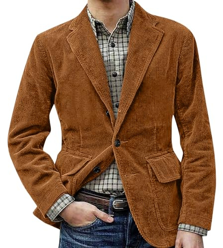 Générique Velours Côtelé Blazer Homme Slim Fit Formel avec 3 Boutons Classqiue Veste Couleur Unie Mariage d'affaires Bal