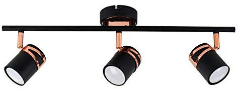 MiniSun | Modern Matt Black and Copper 3 Way Adjustable Straight Bar Ceiling Spotlight | Home Décor, Bedside & Desk Lamp