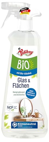 Poliboy Bio Glasreiniger und Flächenreiniger - für eine glänzende und streifenfreie Reinigung von spiegelnden Oberflächen - Vegan - Sprühflasche - 500 ml - Made in Germany