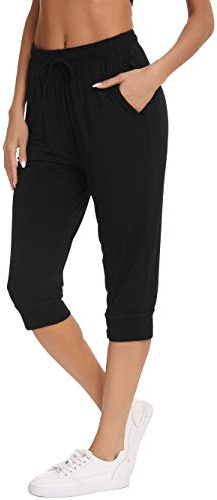 Vlazom Women's Capri Pyjama Bottoms Casual Lounge Pants Y-Black,M