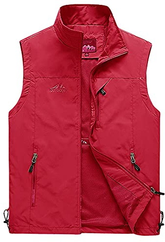 DAIHAN Softshellväst herr softshell väst jacka utomhus snabbtorkande fiskeväst andningsbar fotografi Gilet camping jakt väst, Röd, XL