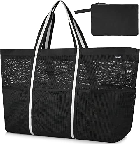 GAGAKU Strandtasche XXXL Familie, Badetasche Extra Groß Strandtasche mit Reißverschluss, Mesh Damen Beach Bag für Strand Reisen - Grün