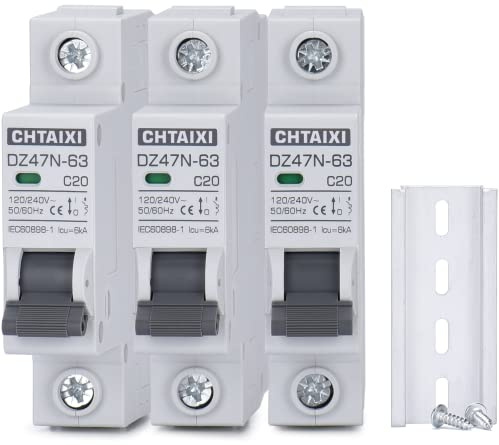 Chtaixi AC Miniature Circuit Breaker, 20 Amp 120V/240V 1 Pole 3 Pack