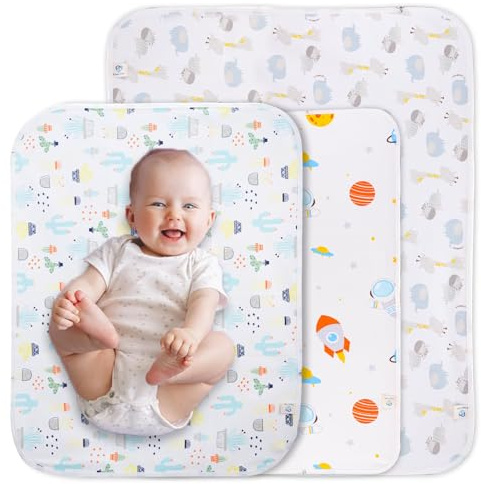 Baby Portable Changing Pad Changing Table Pads Diaper Changing mat Liners 1 Large Size 37.5x27.5 Inch and 2 Medium Size 27.5X22 inch Reusable Washable Waterproof Changing Pads for Baby 3 Pack
