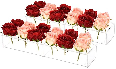 QUARKZMAN 2uds Acrílico Flores Jarrones, 15 Pulgadas Rectangular Floral Mesa Centro para Comedor Mesa, Acrílicos Flores Soportes para Bodas Fiesta Hogar Decoración, Transparente