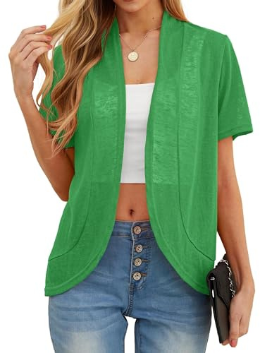 QIXING Ärmlös sommartoppar för kvinnor V-ringad blus med fickor, 02 grön, XL