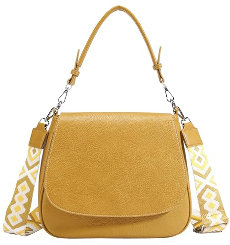 OBC Damen Tasche Shopper Hobo Bag Schultertasche Cross Over Body Bag Umhängetasche Beuteltasche Handtasche Henkeltasche Leder Optik Gelb