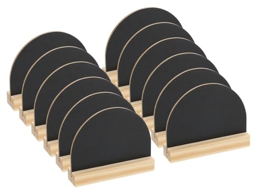 PATIKIL Mini Tabletop Signs, 12 Small Double Sided Wooden Semicircle Signs with Easel Stand for Food, Party, Weddings & Event Decorations