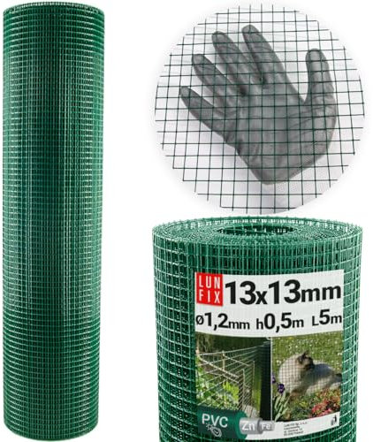 Drahtgitter feinmaschig 13x13 mm 1,2 mm – 0,5x1 m PVC beschichtet grün (50x100 cm) Wühlmausgitter Kaninchendraht Hasendraht Mäusegitter Volierendraht Kaninchenzaun Hasengitter – Lunfix Gitter