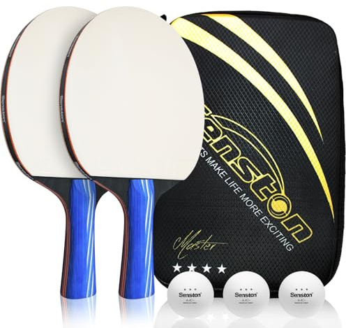 Senston Tischtennisschläger Set Pro Tischtennis Schläger mit 3 Tischtennisbällen Geeignet für Anfänger Weiß gefärbte Tischtennissets Ping Pong