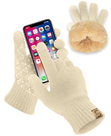 SUTIYO Winter Handschuhe Damen Thermohandschuhe Herren Touchscreen Verdickte Winterhandschuhe mit Warme Fleece Innenfutter Fahrrad Fahren Skifahren (Beige)