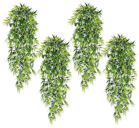 RXKFIGX 4 Piezas Plantas Artificiales Colgantes,Hoja de Bambú Plantas Artificiales Decorativas Colgantes Hiedra Falsa Planta para Pasillo Jardín Sala de Estar Decoración de Paredes
