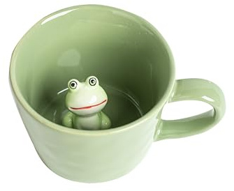 DIHOclub Frog Coffee Cup Hidden 3D Animal Inside Mug,Garden series Handmade Figurine Mugs 12OZ(Green)