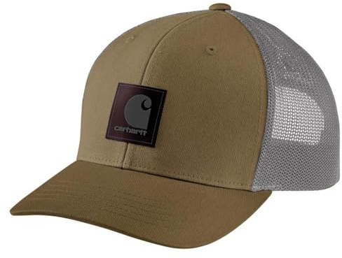 Carhartt Men's Rugged Flex Twill Mesh-Back Logo Patch Cap, Dark Khaki, One Size