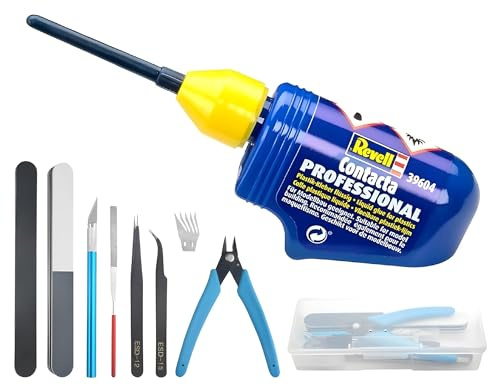 Revel Contacta Model Glue & Premium Model Making Tool Set - Perfect Set For Plastic Model Making - 25g Glue & 9pc Tool Set