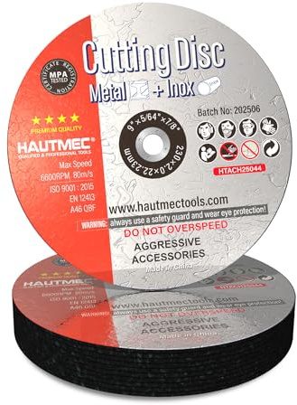 HAUTMEC Expert Grade Cut Off Wheels 230 x 2.0 x 22.23mm, 10 Pack Thin Grinding Disc for Cutting Metals/Iron Steel, General Purpose Cut Off Blade, HTACH25044