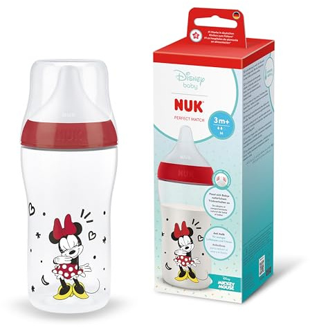 NUK Perfect Match Biberon | 3+ mois | 260 ml | Biberon anti-coliques | PP | Indicateur de contrôle de température | Disney Minnie Mouse | Lot de 1