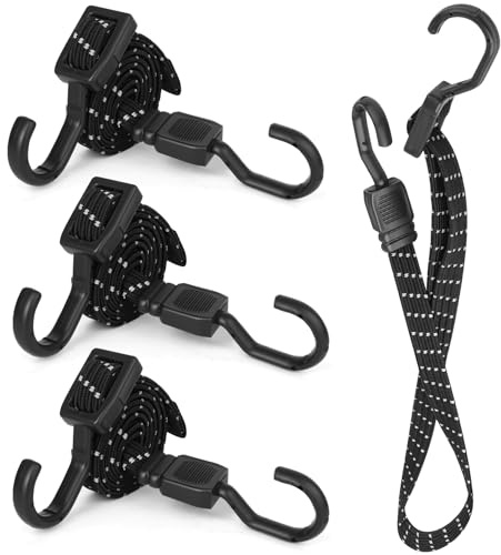 qiwuhai 4 Pcs Tendeurs Elastique avec Crochets, 100cm Tendeurs élastiques Réglables avec Crochets, Corde Elastique pour Bache, sangles à bagages, moto, vélo, voiture, caravane, camping-car, auvent