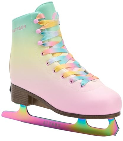 ATTABO OLI Kinder Eiskunstlauf-Schlittschuhe, verstellbar, Multicolor – Edelstahl-Figurkufe mit Toe Pick, Micro-Schnalle + Powerstrap + Schnürung, warm gefüttert (39-42)