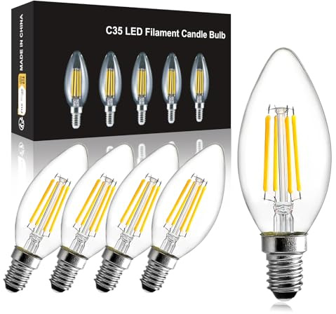 BRIMAX LED Filament C35 E14 Kerzen-Leuchtmittel 4W, 5er Set 2700K Dimmbar