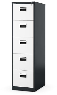 Jan Nowak Armario Archivador V005 Oficina Armario Metalico 5 Cajones Pintura en Polvo 162 cm x 46 cm x 62 cm (Aspecto de Madera Antracita)