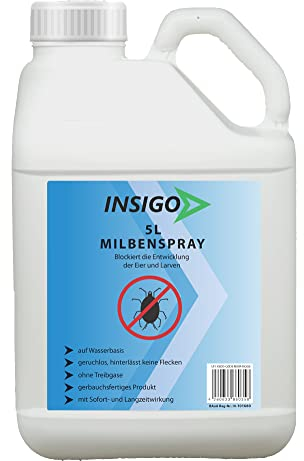 NEU Biozidfreie Milben Abwehr 5L – Mittel für Hausstaubmilben abwehren – Milbenspray für Matratzen – Fleckenfrei – Milben Spray INSIGO