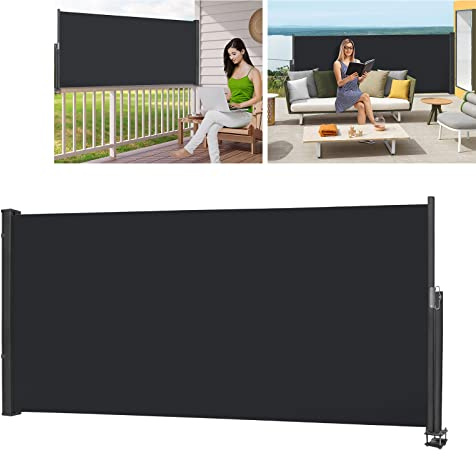 YRHome Seitenmarkise Ausziehbar 120 x 300 cm Sichtschutz Markise Blickdicht Windschutz Gartensichtschutz Seitenwandmarkise Sonnenschutz für Balkon Garten Terrasse Seitenrollo, Anthrazit