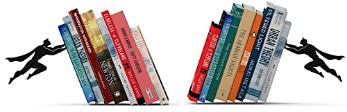 Artori Design Einzigartige dekorative Buchstützen aus schwarzem Metall – skurrile versteckte Buchstützen für einen coolen Buchhalter – niedliche Heimdekoration und MODUSrne Geschenkidee für Regale, Sc