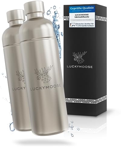 Luckymoose® Infinity Flasche 1,25L für Aarke Carbonator 3, Philips GoZero & Brita SodaOne Wassersprudler - Spülmaschinenfeste Edelstahlflasche ohne Ablaufdatum (2x Edelstahl) Alternative Aarke Flasche