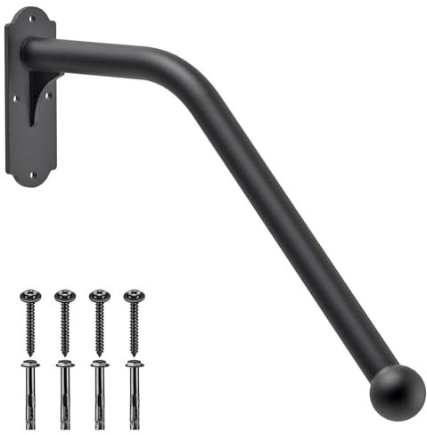 SELEWARE Main courante en acier entièrement soudée, support mural pour marches intérieures et extérieures, garage, garde-corps, barre d'appui de sécurité pour personnes âgées D