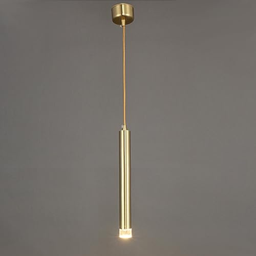 Mjsdjof Lampada a sospensione da comodino a tubo lungo, moderna lampada a sospensione a LED da 3W, lampada a sospensione in ottone a striscia ultrasottile con paralume in cristallo K9, lampade a sospe