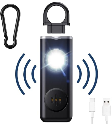 mizikuu Alarme personnelle, 130dB Alarme de Poche avec Lumière LED avertisseur Anti Agression Porte-Clés Sécurité Alarme Auto-Défens pour Femmes, Enfants et Personnes agées Noir