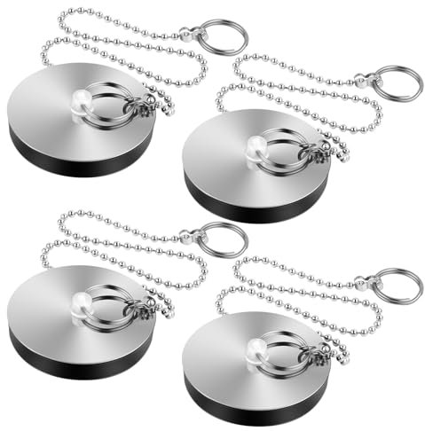 FIHODONE 4 Pièces Bouchon Evier Cuisine,Bouchon Baignoire Diamètre 55 À 52 Mm,Bouchon Evier Salle de Bain avec Chaîne À Billes,Bouchon de Baignoire,Bouchon Évier pour Évier de Cuisine Ou de Baignoire